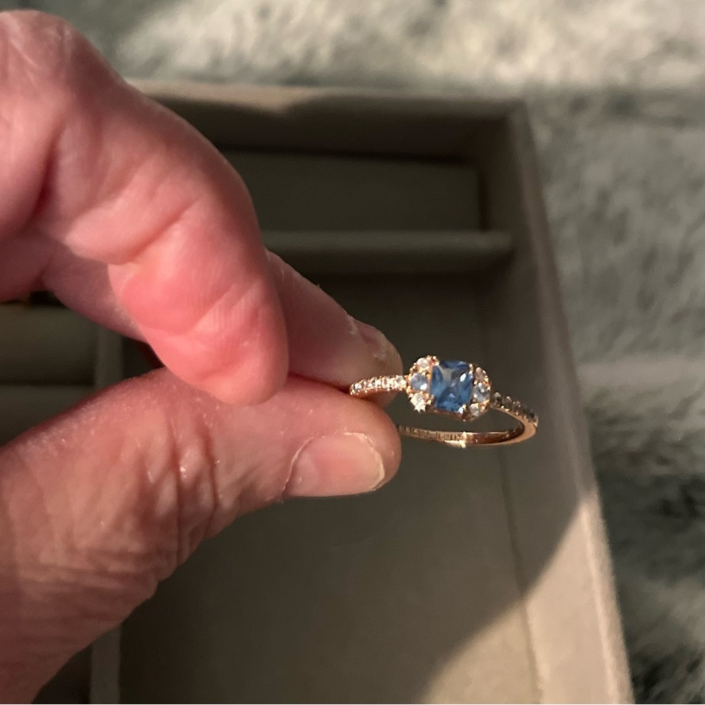 Bomb Party, blue topaz and cz, dainty, gold plated  msrp 135.00 size 7